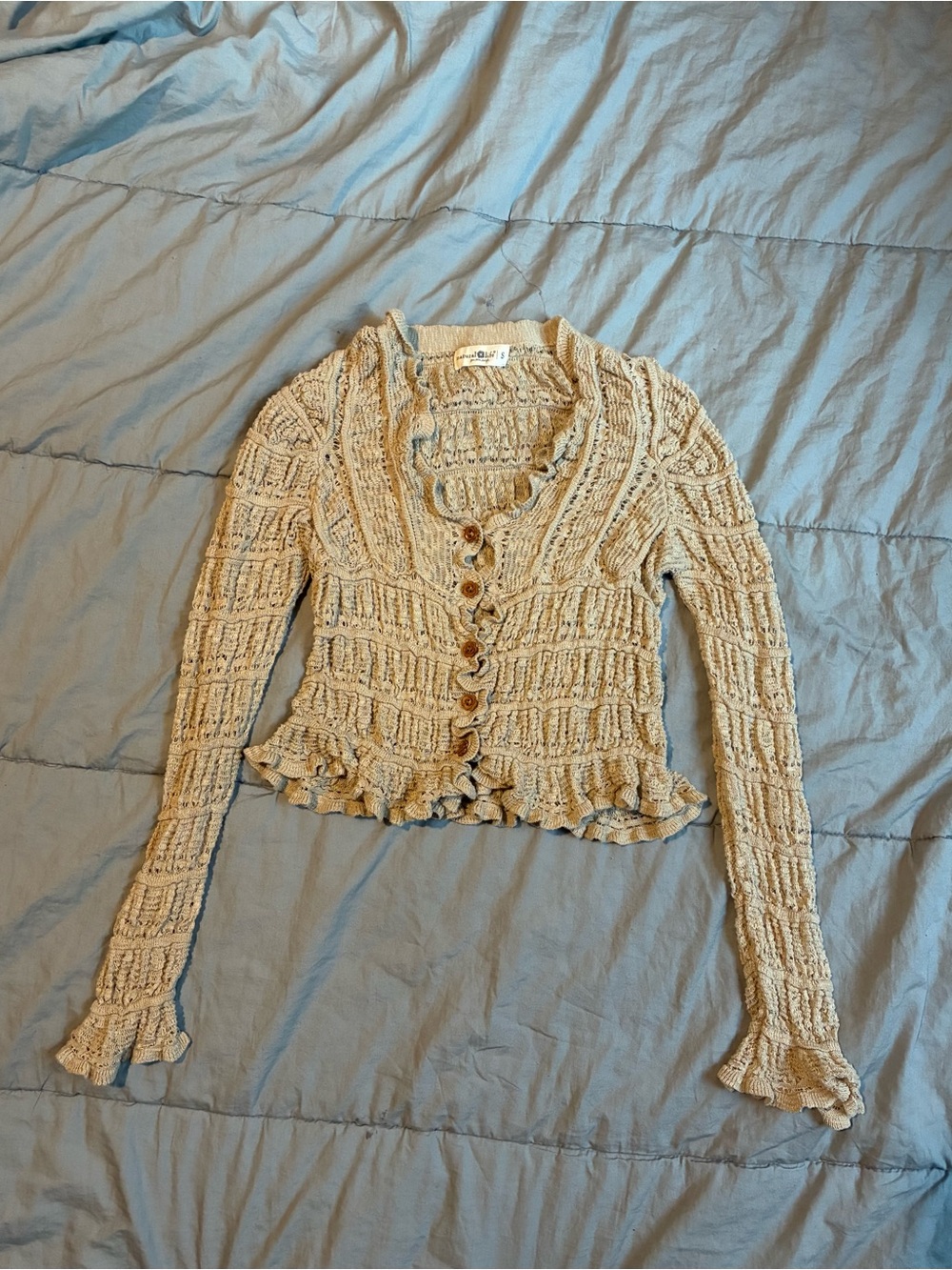 NATURAL LIFE Ruffled Hem Knit Cardigan - Beige